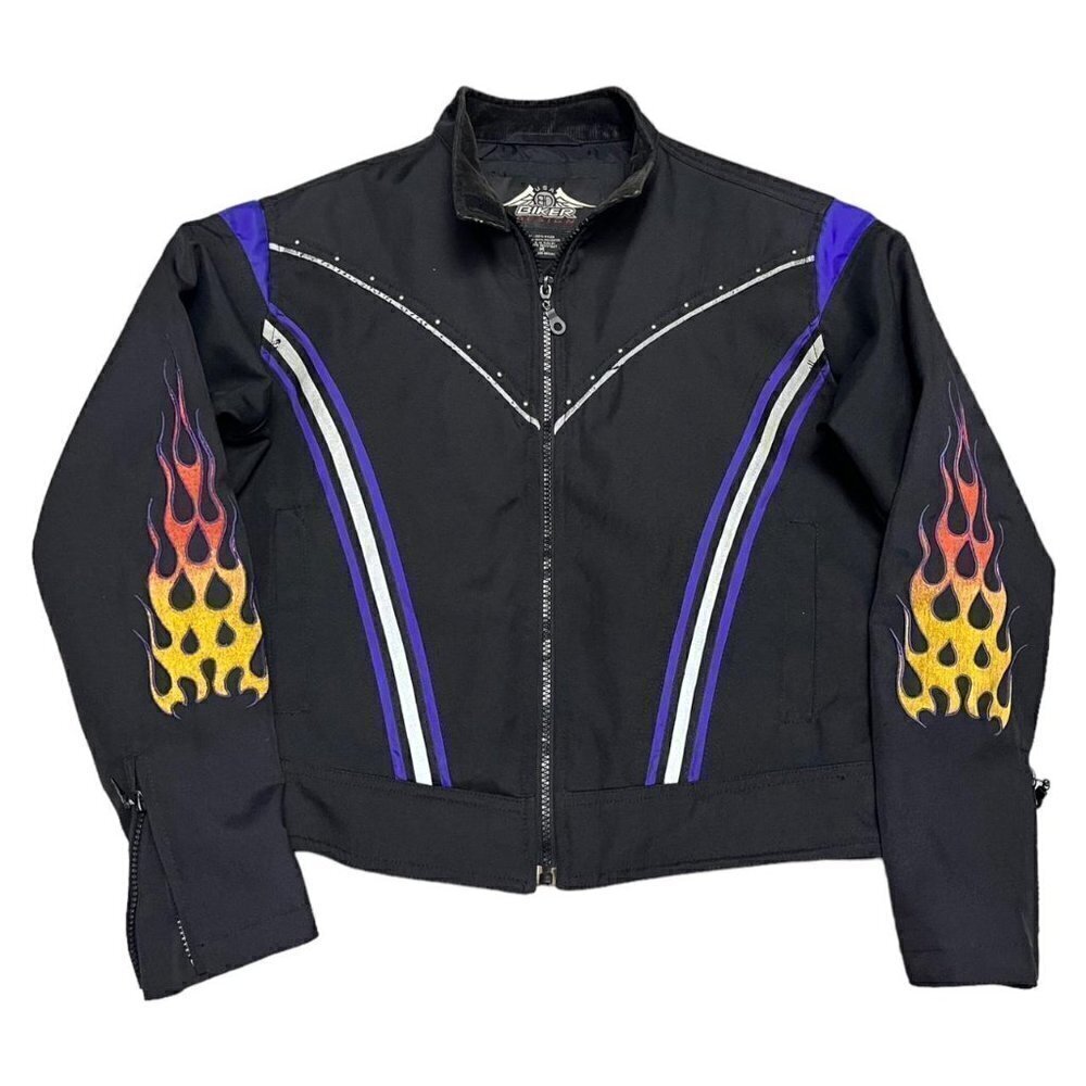 Vintage USA Biker Design FLAMES Women’s Motorcycle Biker Jacket - Womens Medium